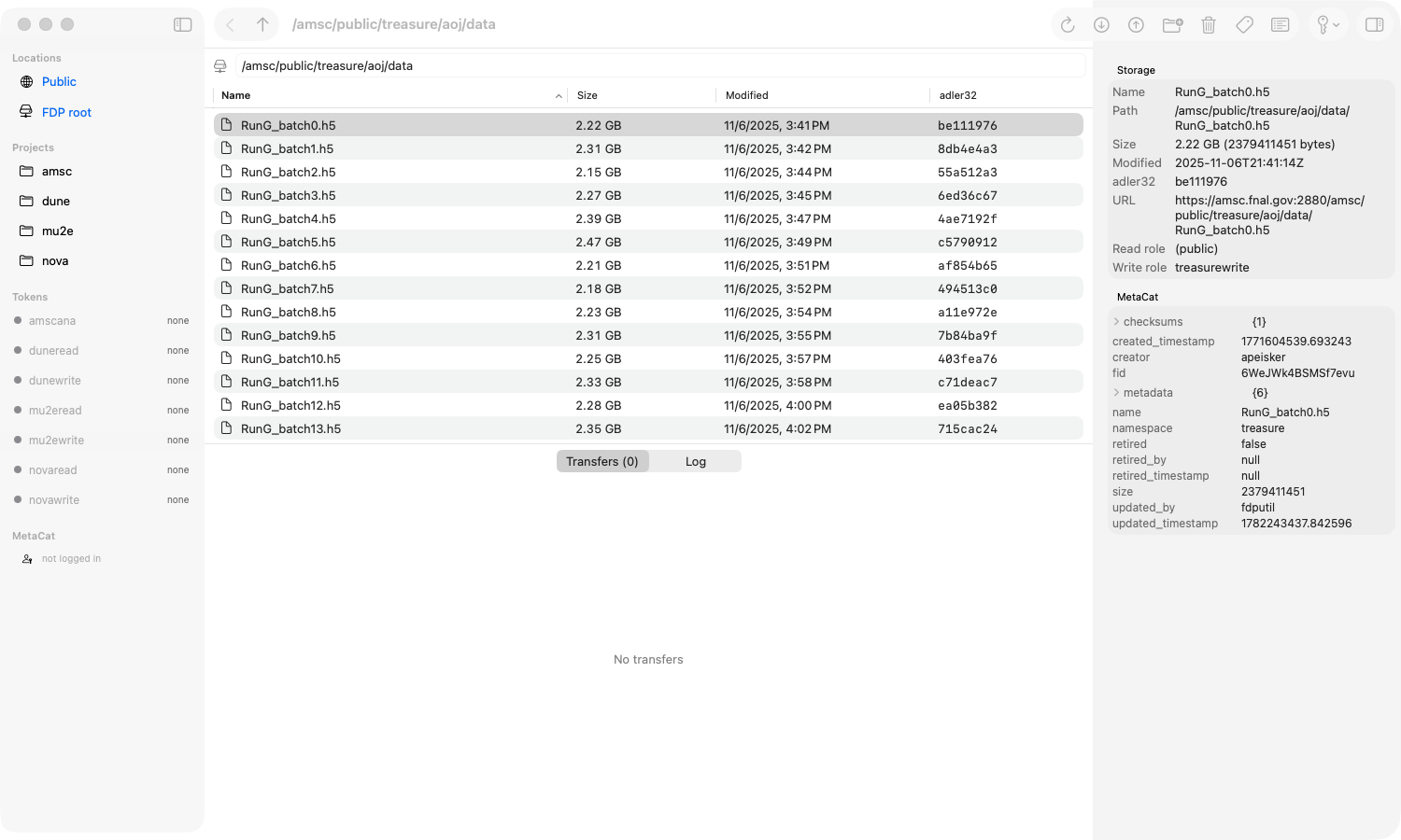 FDP Browser window with sidebar, file table and inspector